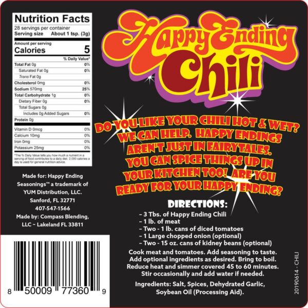 Happy Ending Rubs Chili lable